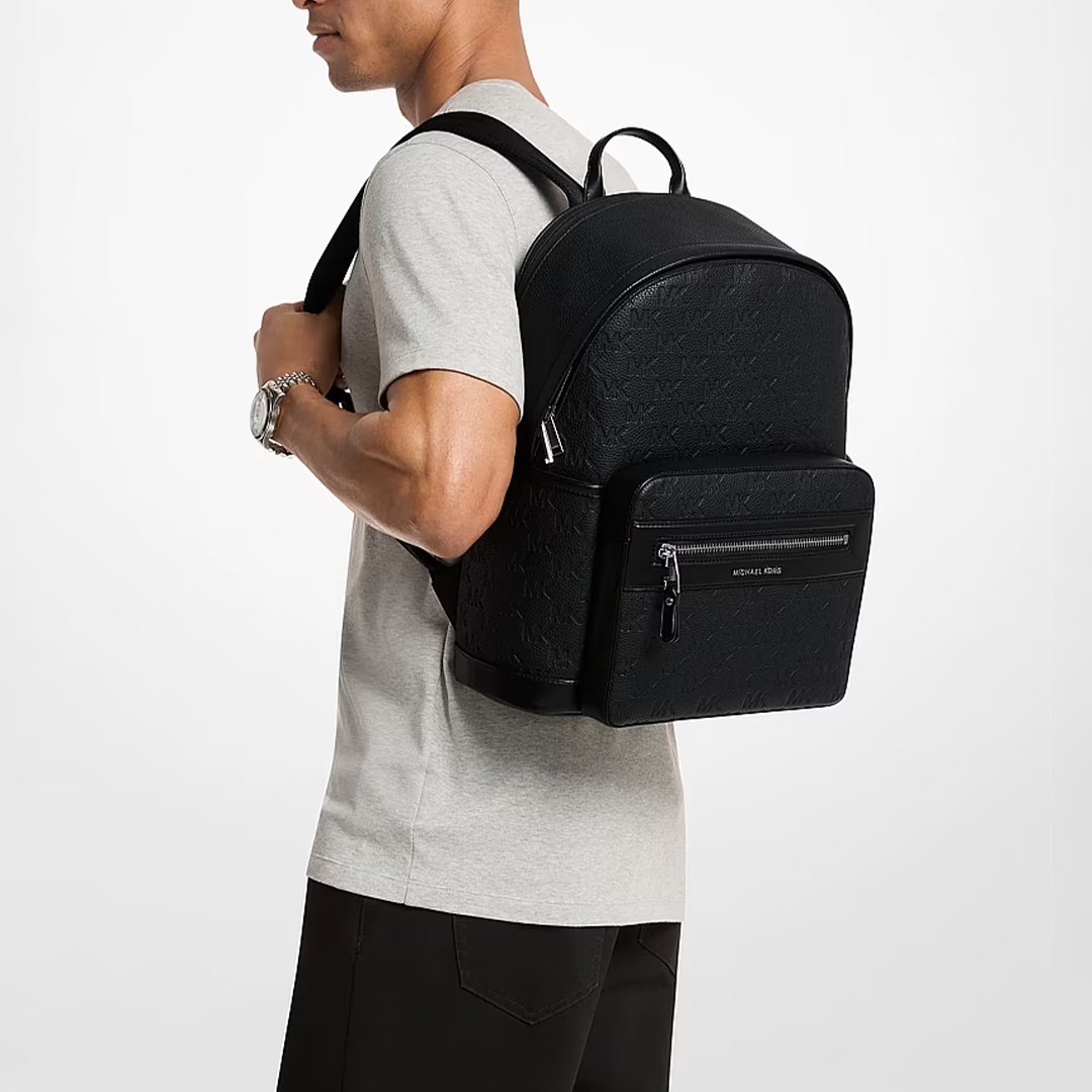 Jet Set Medium Logo Debossed Pebbled Leather Backpack