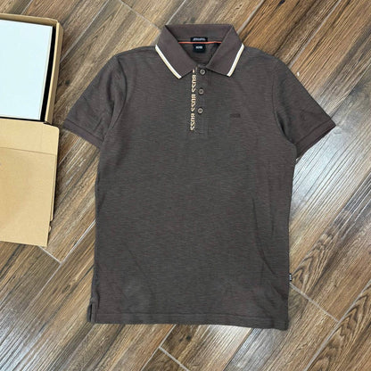 Mens Tipped Oxford Polo Shirt Brown